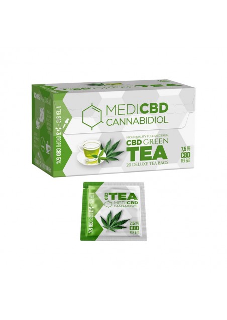 Cannabis Green Tea with 7.5mg CBD per bag, 20 bags, THC Free - MediCBD