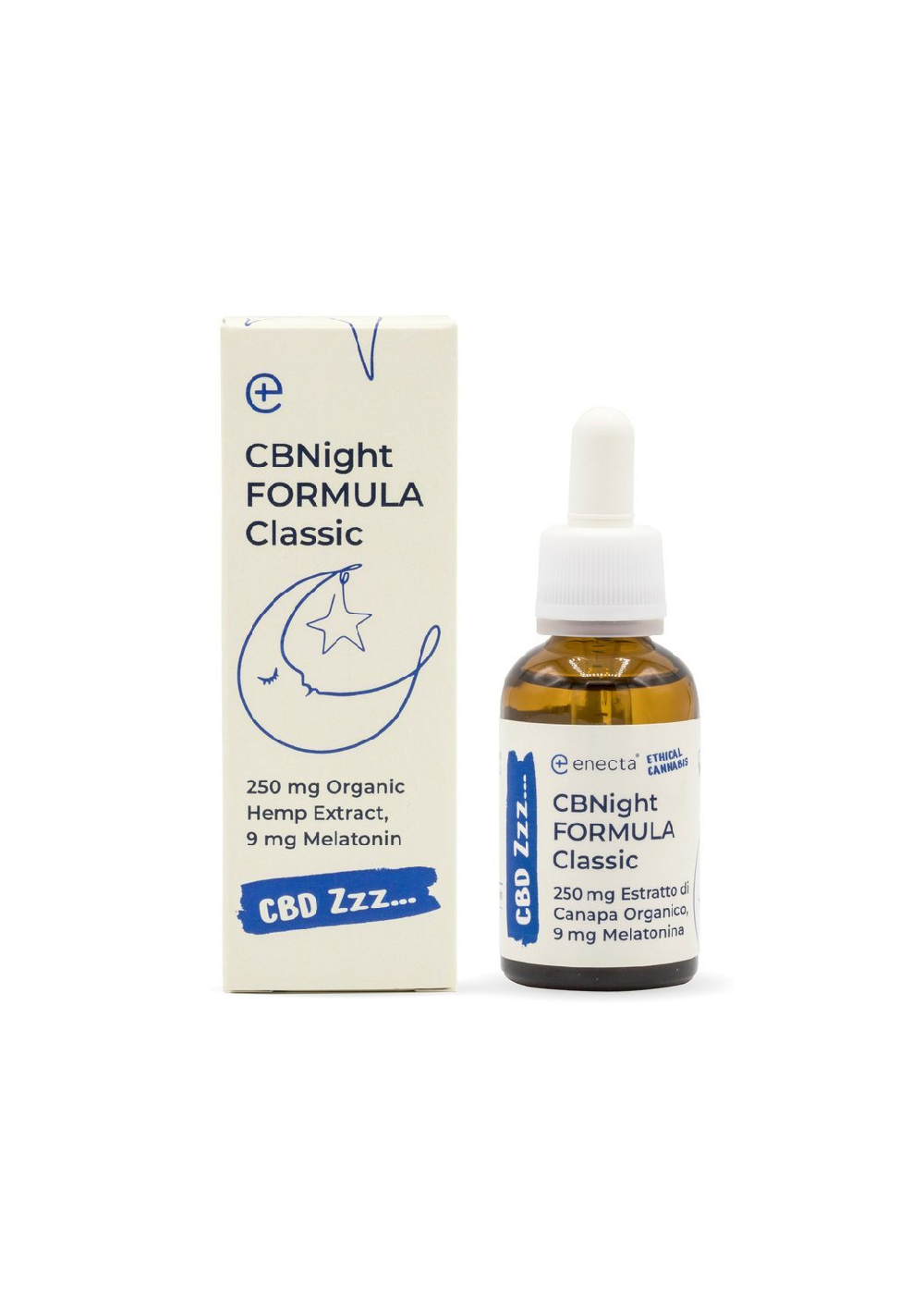 CBNight Formula 250mg Estratti Organici di Canapa + 9mg Melatonina - 30ml - Enecta