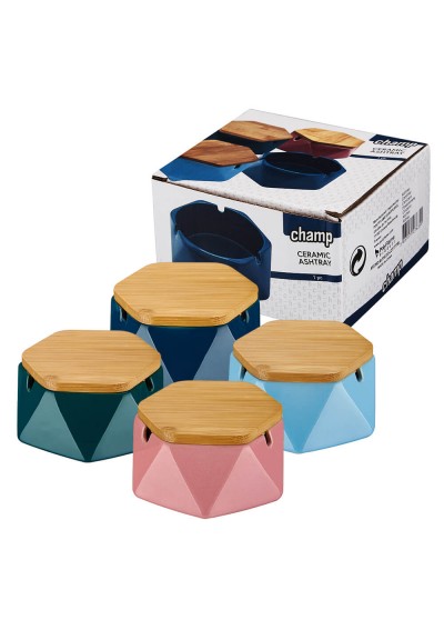 Posacenere in Ceramica con Coperchio in Legno - Champ High