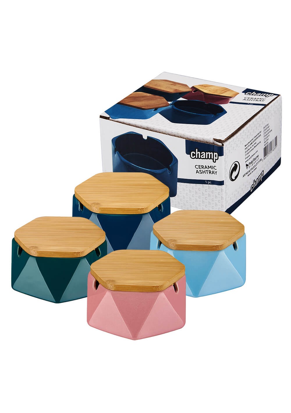 Posacenere in Ceramica con Coperchio in Legno - Champ High