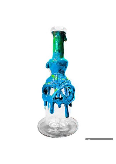 Bong in vetro Fatto a Mano - Teschio blu in argilla, 22cm