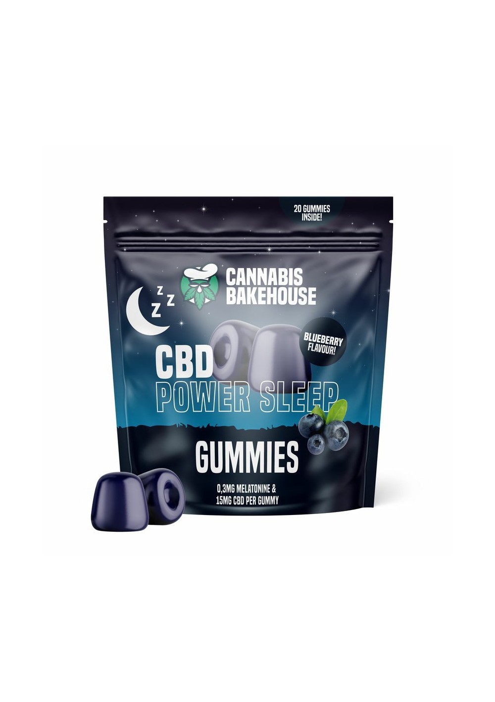 CBD Power Sleep Gummies, 300 mg, 20 pcs x 15 mg CBD, 58 g - Cannabis Bakehouse