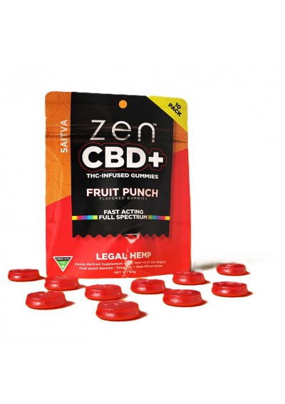 Zen CBD THC+ Gummies Fruit Punch Sativa, 10pcs, 100mg CBD + 100mg THC - Zen CBD