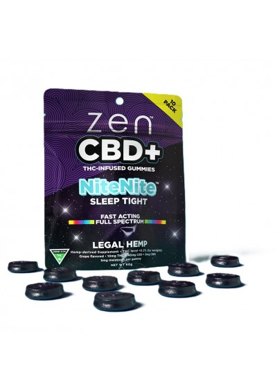 Zen CBD THC+ Gummies Grape NiteNite, 10pcs, 400mg CBD + 100mg THC + 50mg Melatonin - Zen CBD