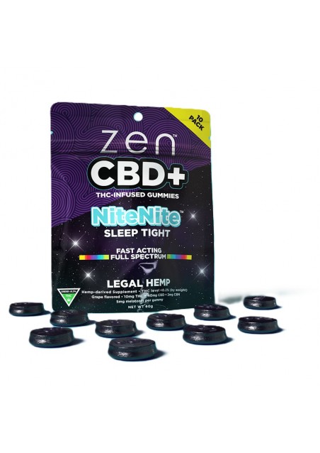 Zen CBD THC+ Gummies Grape NiteNite, 10pcs, 400mg CBD + 100mg THC + 50mg Melatonin - Zen CBD