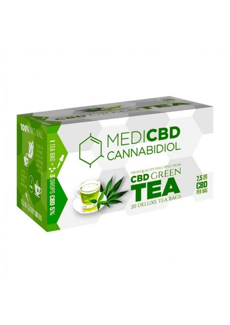 Cannabis Green Tea with 7.5mg CBD per bag, 20 bags, THC Free - MediCBD