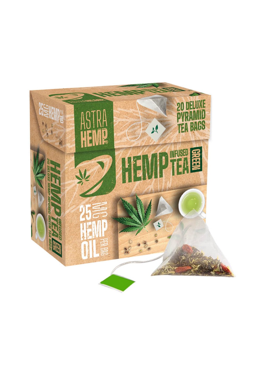 Té Verde alla Cannabis in filtri con 25mg di Olio di Canapa per bustina, 20 bustine piramidali - Astra Hemp